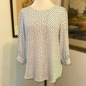 Adrianna Papell Women's White w/ Black Polka Dots 3/4 Sleeve Blouse Size Small